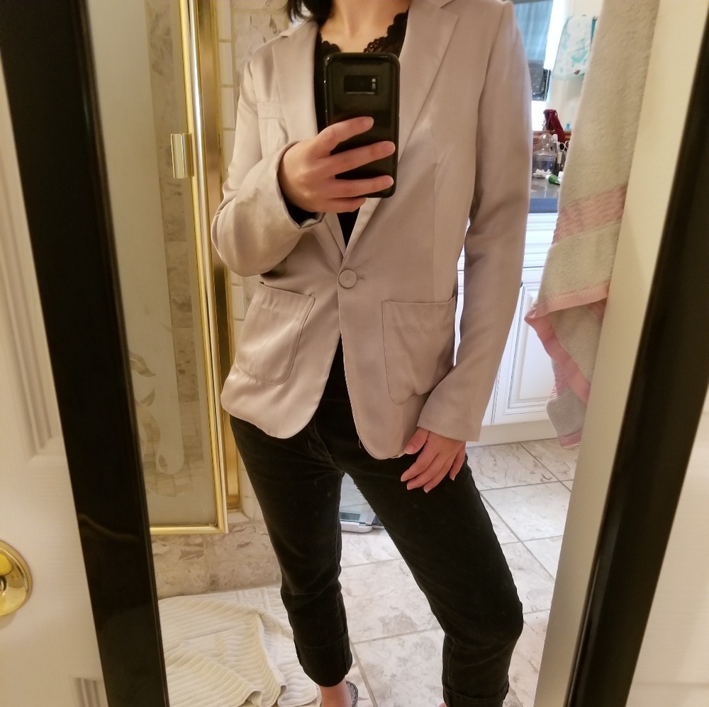 H&M Silver Silky Slim-Cut Blazer Jacket- Sz 2/4